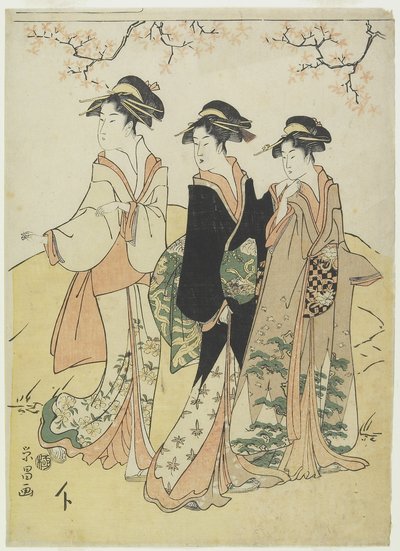 Three Courtesans under Cherry Tree, c.1790s by Hosoda Eisho